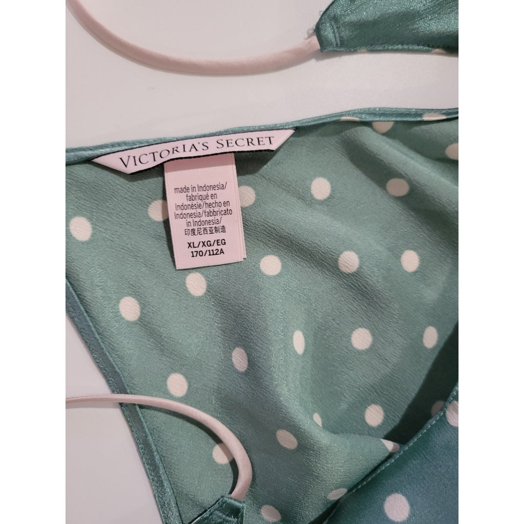 Victoria’s Secret Women’s Jade Green Polka Dot Satin Racerback Cami – Size XL