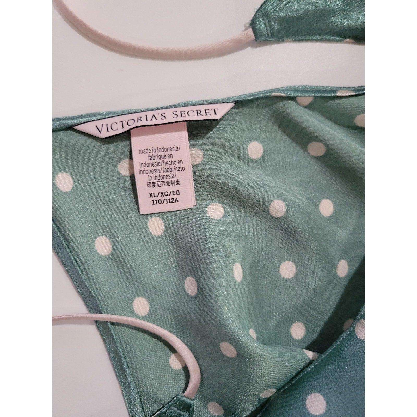Victoria’s Secret Women’s Jade Green Polka Dot Satin Racerback Cami – Size XL