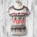 AB Studio Women's Size Medium Red Black Tribal Ikat Embellished Scoop Neck Top