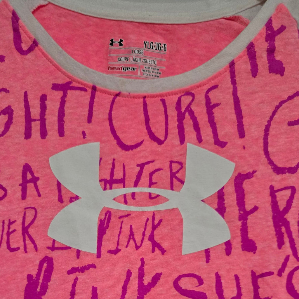 Under Armour Girls “Power in Pink” HeatGear Shirt Breast Cancer Awareness YLG
