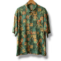 Montego Mon 100% Silk Green Hula Girl Tropical Hawaiian Camp Shirt XXL