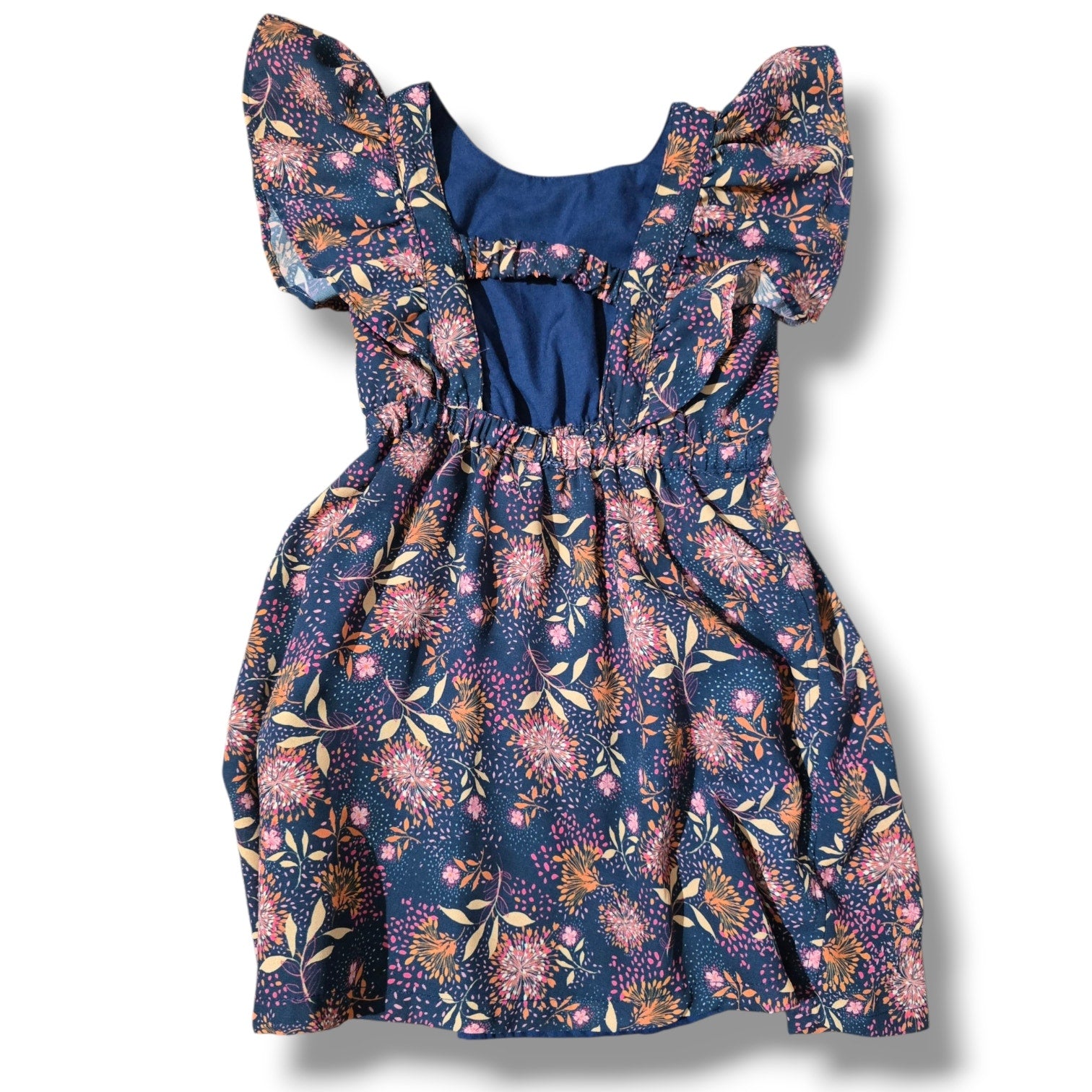 Orchestra Girls' Size 4Y Navy Blue Floral Flutter Sleeve Back-Strap Dress