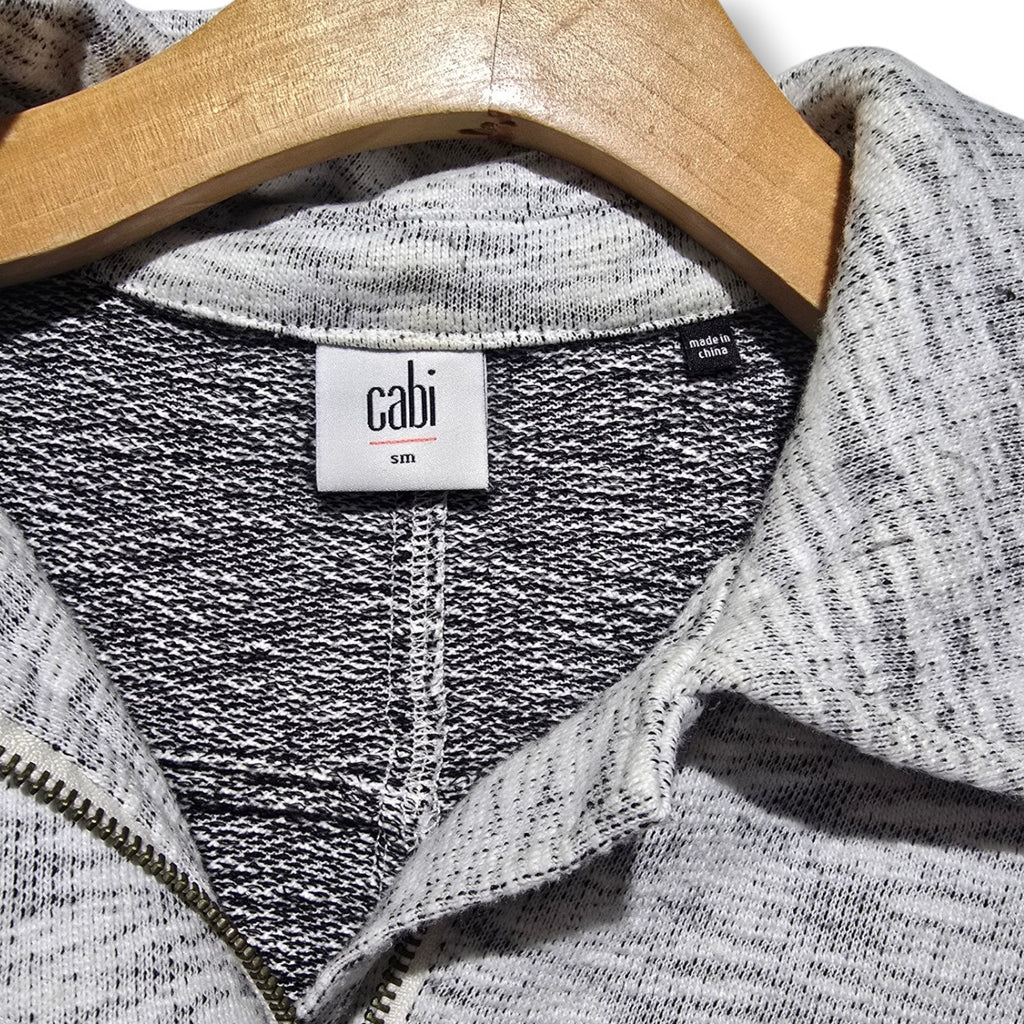 Cabi Women's Size S Light Grey Black Space Dye Asymmetric Zip Knit Jacket