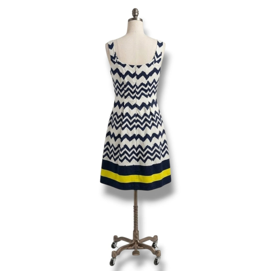 Jones Studio Navy White Chevron Fit & Flare Dress – Size 8, Lined, Zip Back, New