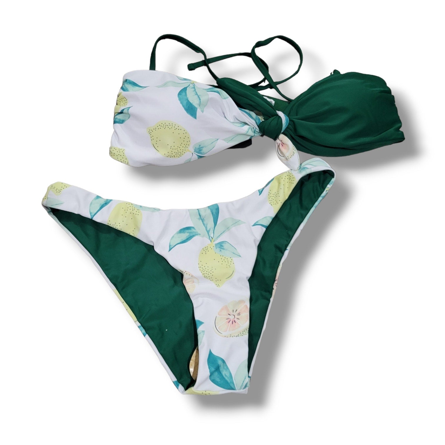 Shekini Women’s Lemon Print High-Leg Bikini Two-Piece Set – Medium