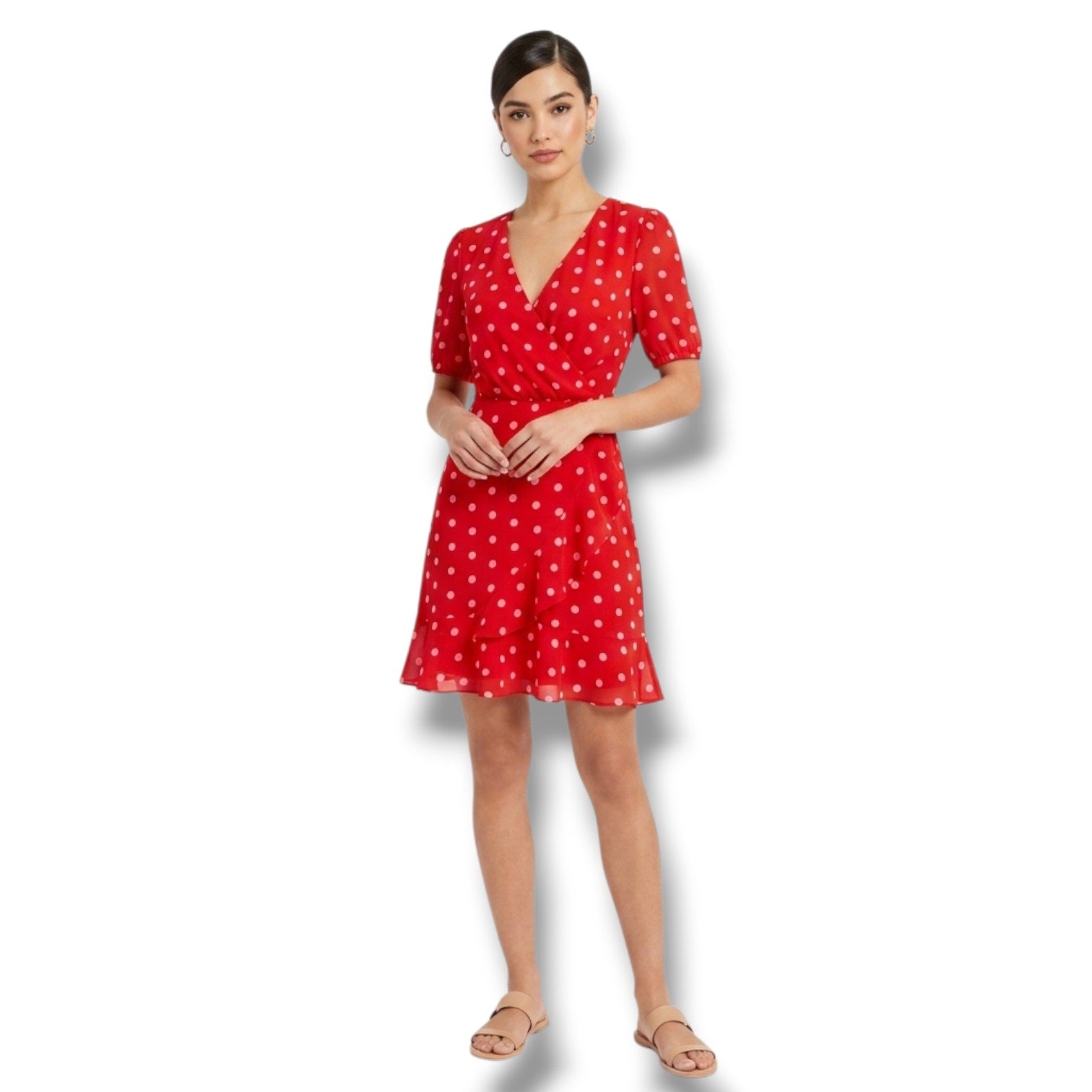 mi ami by Francesca’s Collection Red Polka Dot Wrap Dress – Size Small