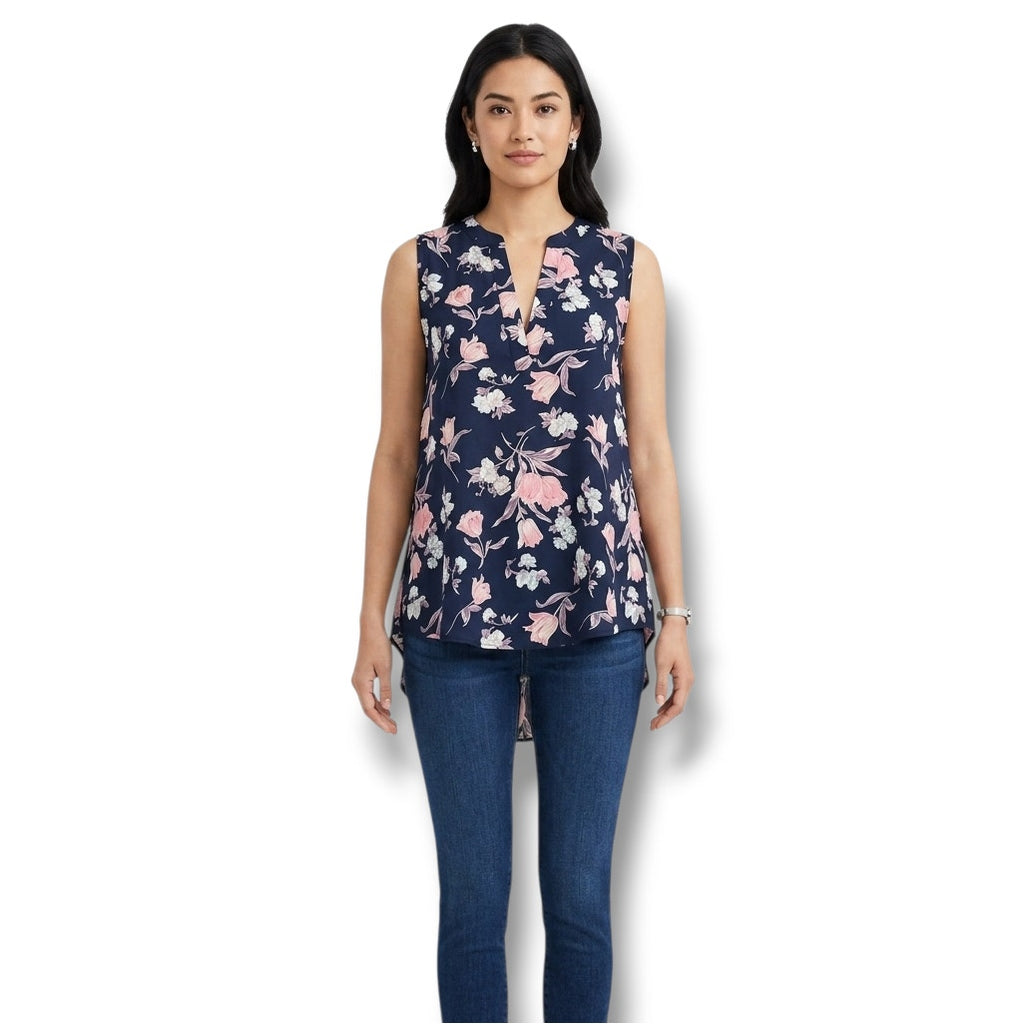 Sienna Sky Women’s Black Floral Sleeveless Blouse - Small Lightweight Top