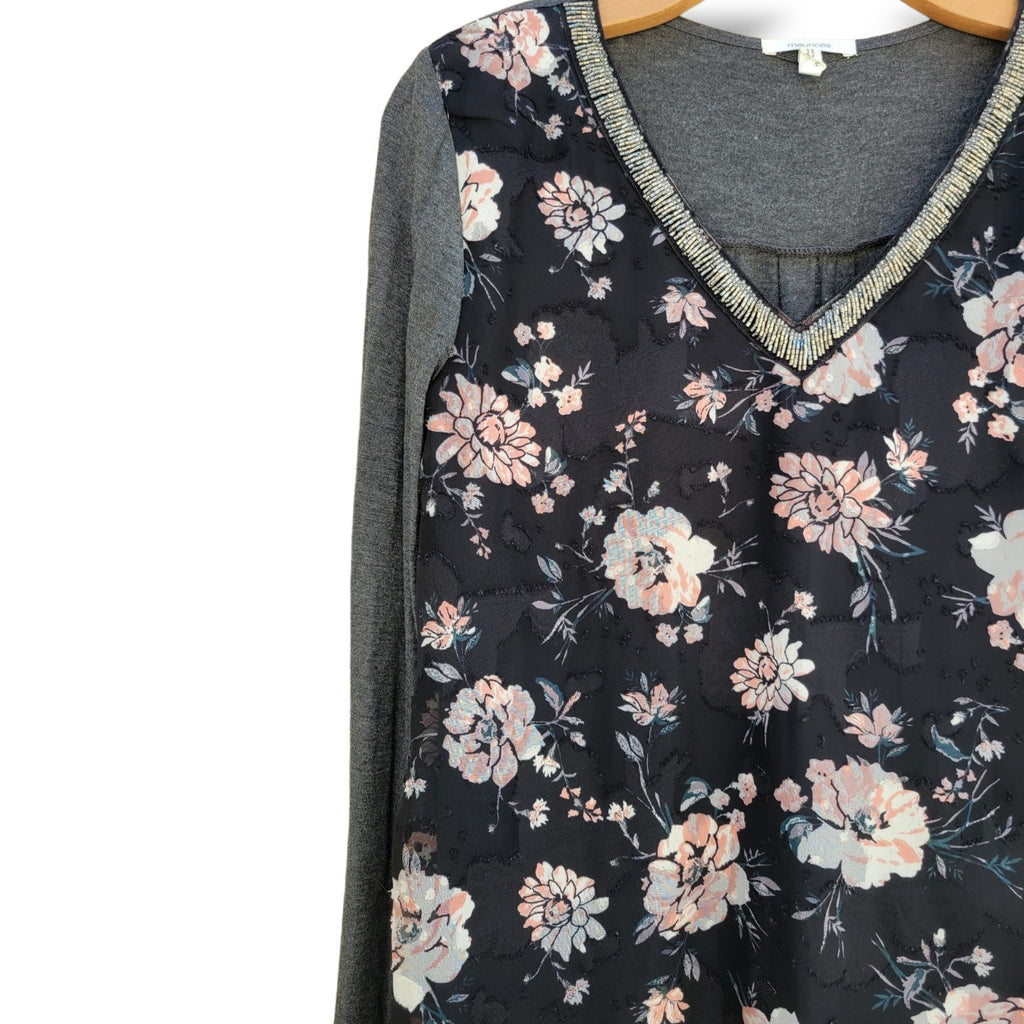 Maurices women's beaded v-neck Floral long sleeve Blouse  - small