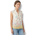 Cresent & Willough Floral Cap Sleeve Tie Neck Blouse Size Small