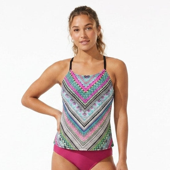 Clean Water Women’s Multicolor Mixed Print Tankini Swim Top Small Built-In Bra