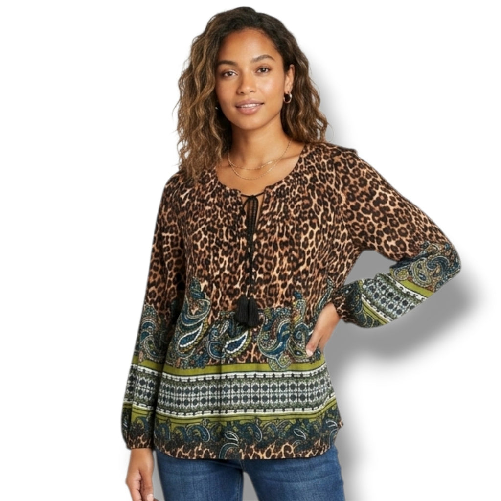 Melissa Paige Women’s petite Boho Mixed-Print Peasant Top – Gently Used - PM