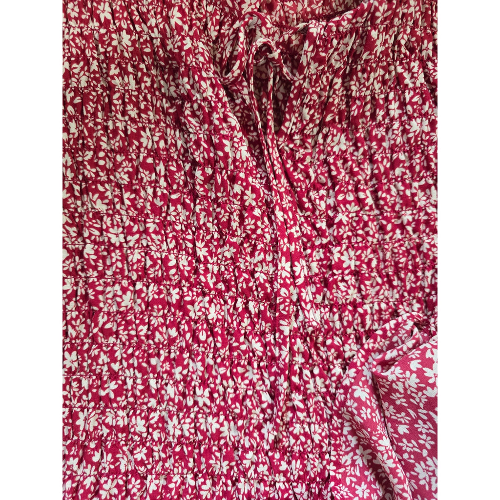 Pleione Red Floral Smocked Peplum Sleeveless Top – Size XL