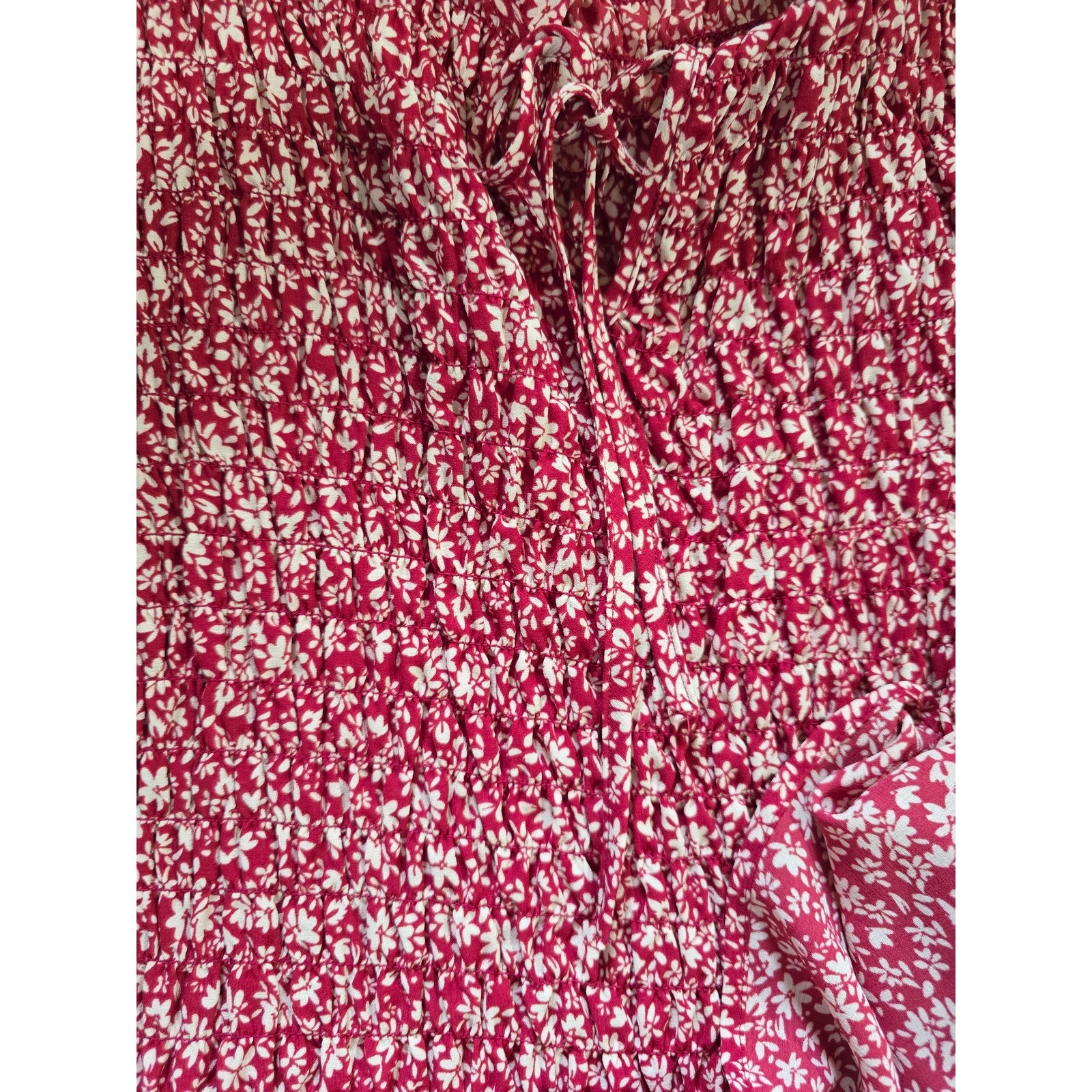 Pleione Red Floral Smocked Peplum Sleeveless Top – Size XL