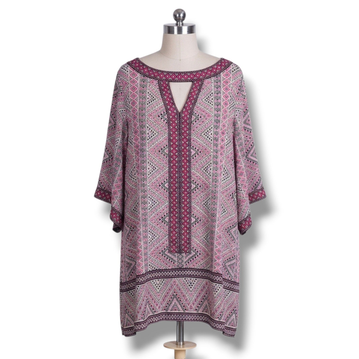 MICHAEL Michael Kors Women's Size 2X Pink Black Geometric Keyhole Tunic Dress