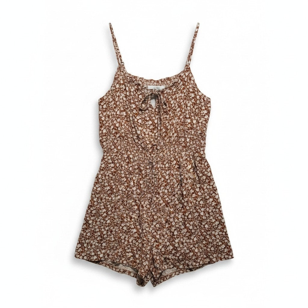 SHEIN women's Rust Floral Tie-Front Sleepy Romper xl