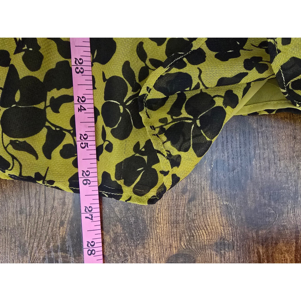 Ann Taylor Factory Women's Size Medium Chartreuse Yellow Black Floral Peplum Top