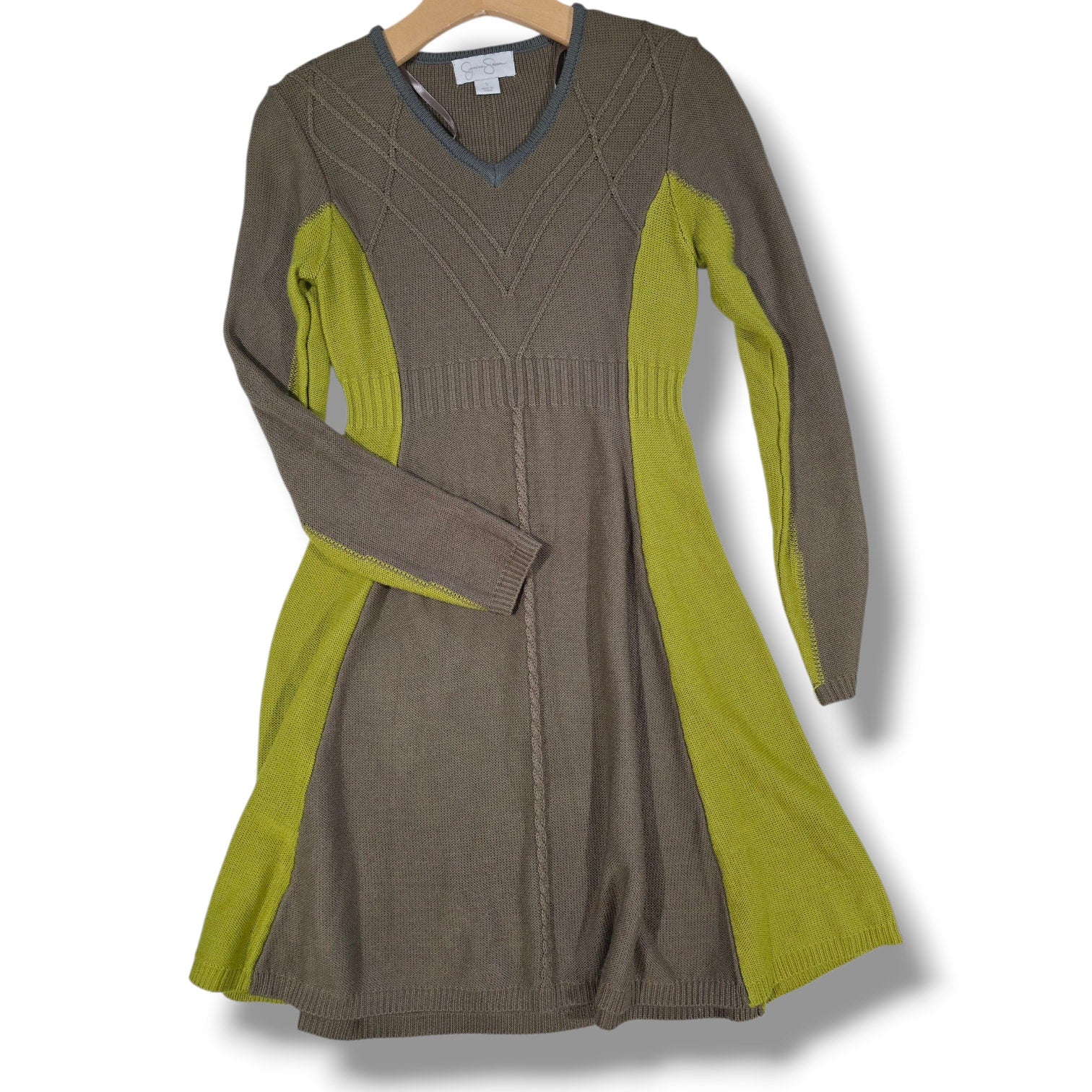 Jessica Simpson Women’s Two-Tone Knit Long Sleeve Sweater Dress – Size Small