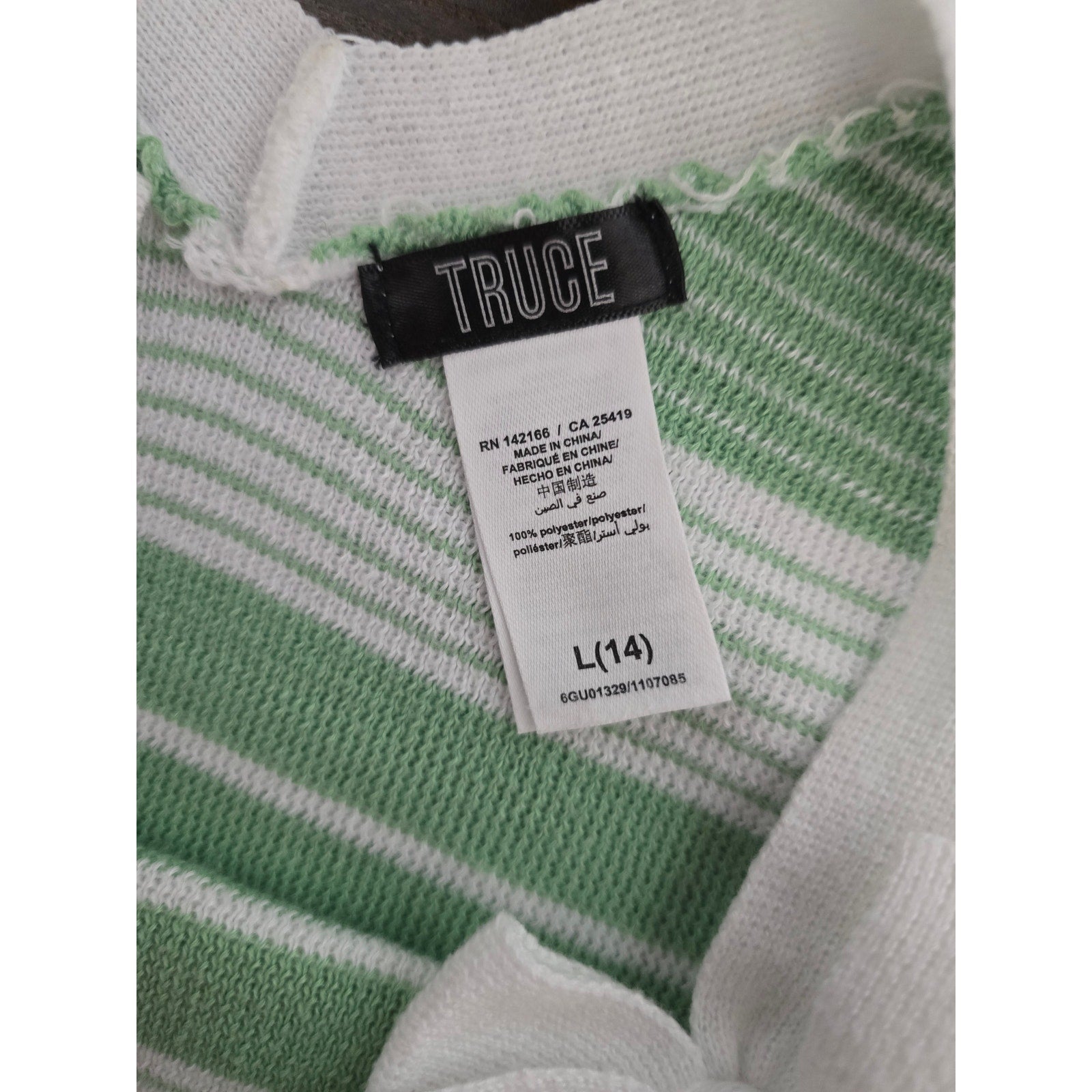 Truce Girls Size L (14) Green White Striped Tie Shoulder Knit Dress