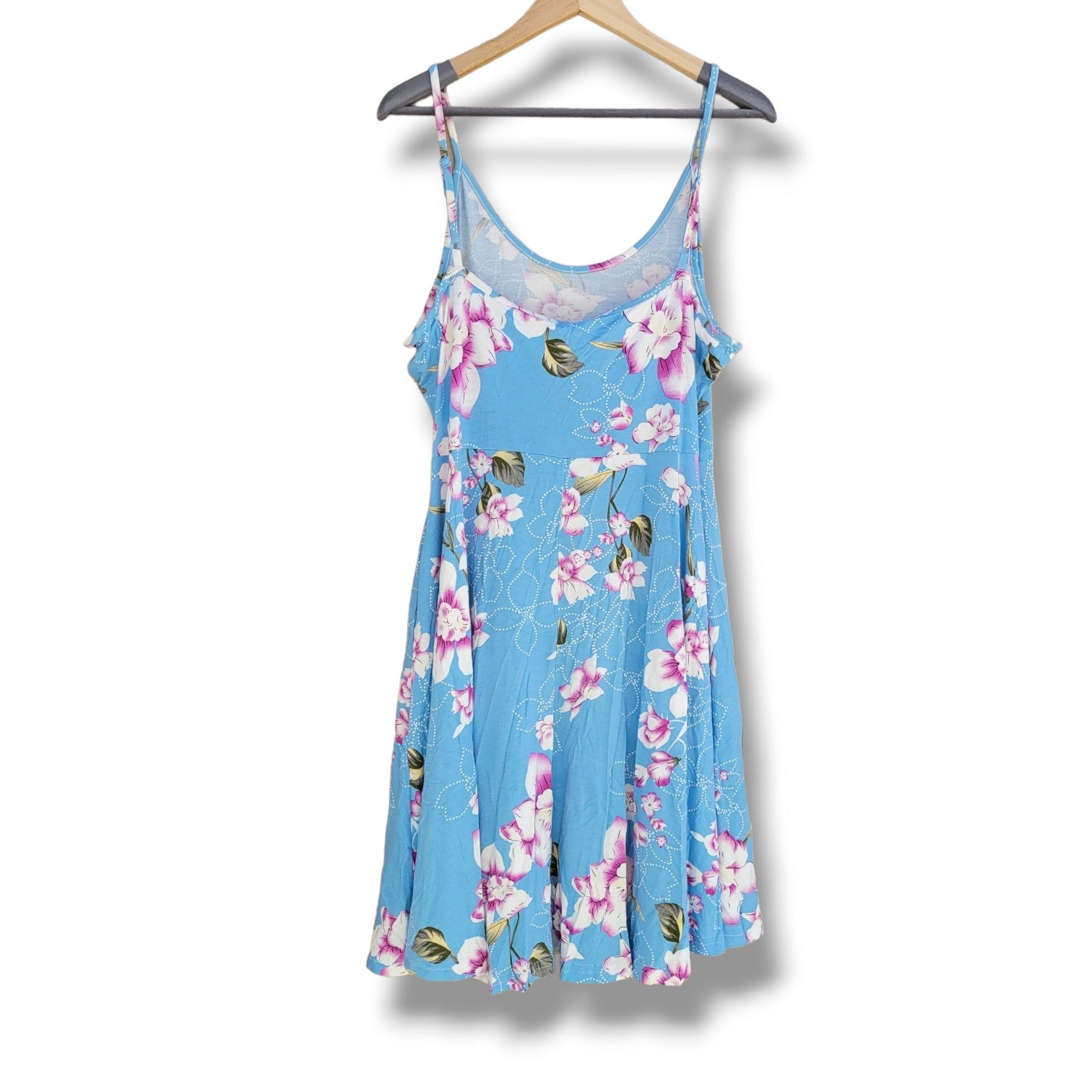 Jouica Women’s Blue Floral Spaghetti Strap Swing Dress 2XL