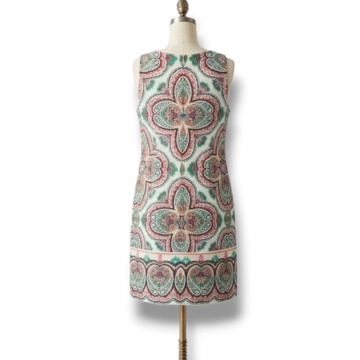 London Times Sleeveless Paisley Print Sheath Dress Women’s 8 Cotton Blend