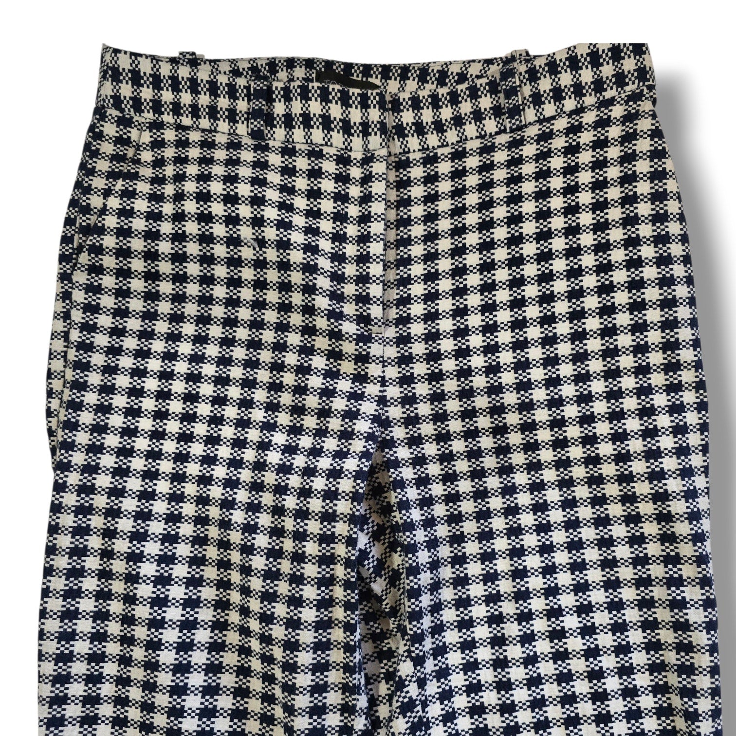 Topshop Women’s Blue White Houndstooth Cropped Pants Size 6