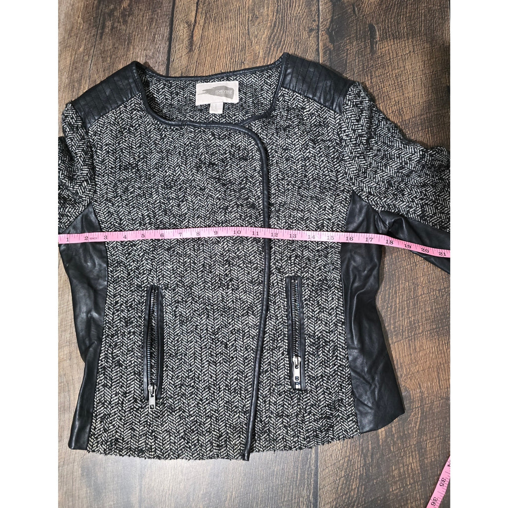 Forever 21 Contemporary women's Herringbone Faux Leather Trim Moto Jacket