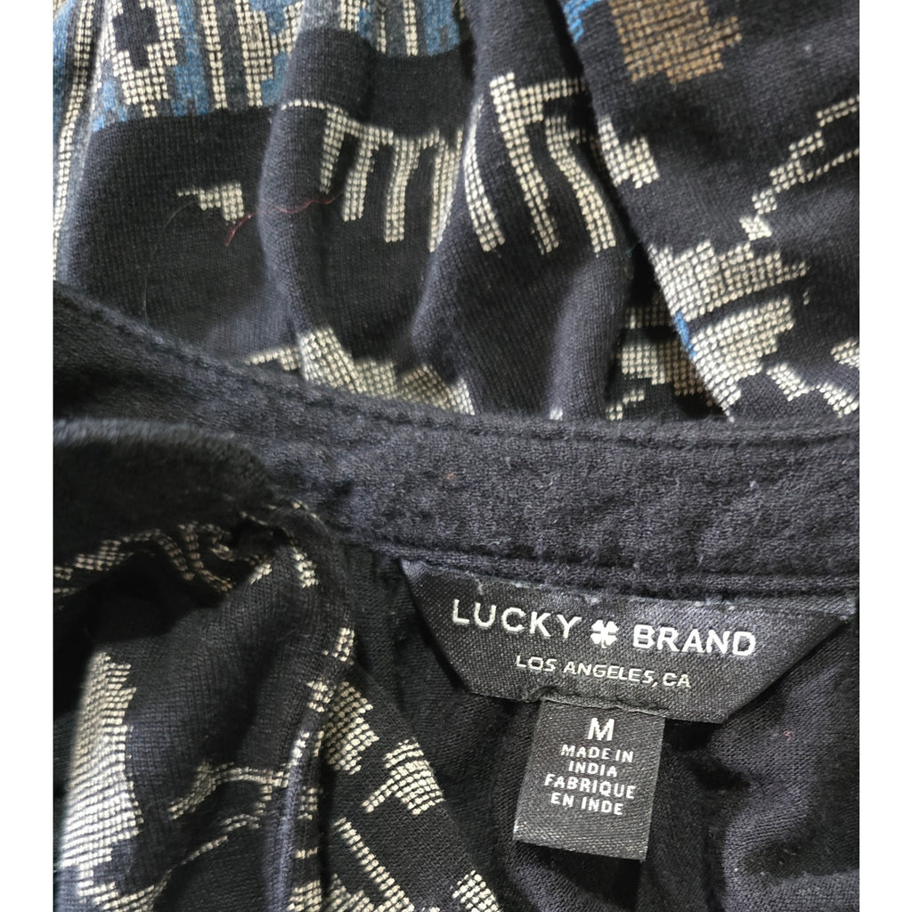 Lucky Brand Boho Embroidered Mixed-Print Peasant Blouse – Size Medium
