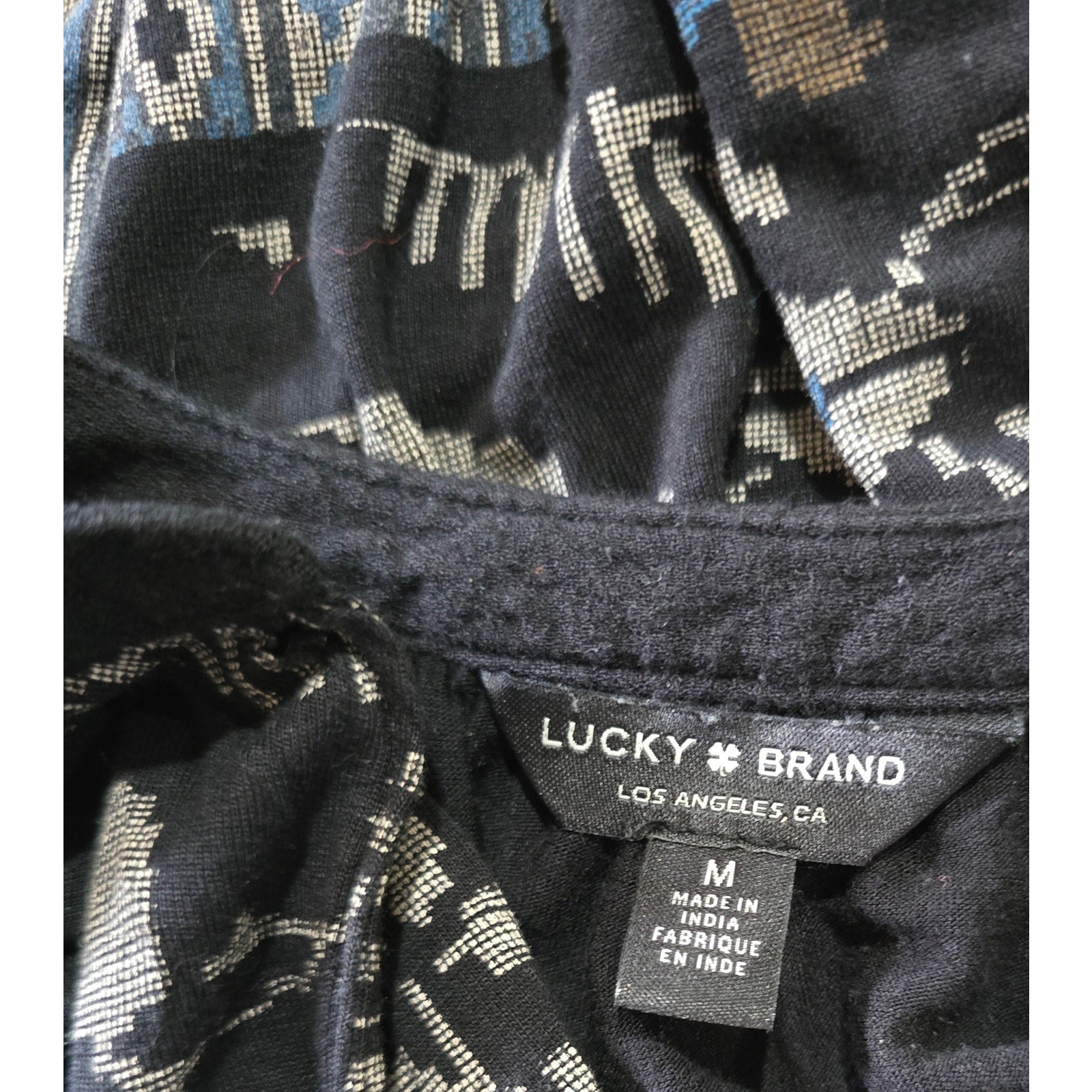 Lucky Brand Boho Embroidered Mixed-Print Peasant Blouse – Size Medium