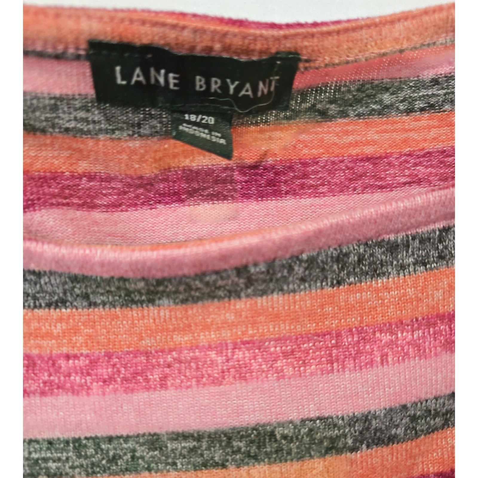 Lane Bryant Pink & Orange Striped Ruched Side Pullover Top 18/20