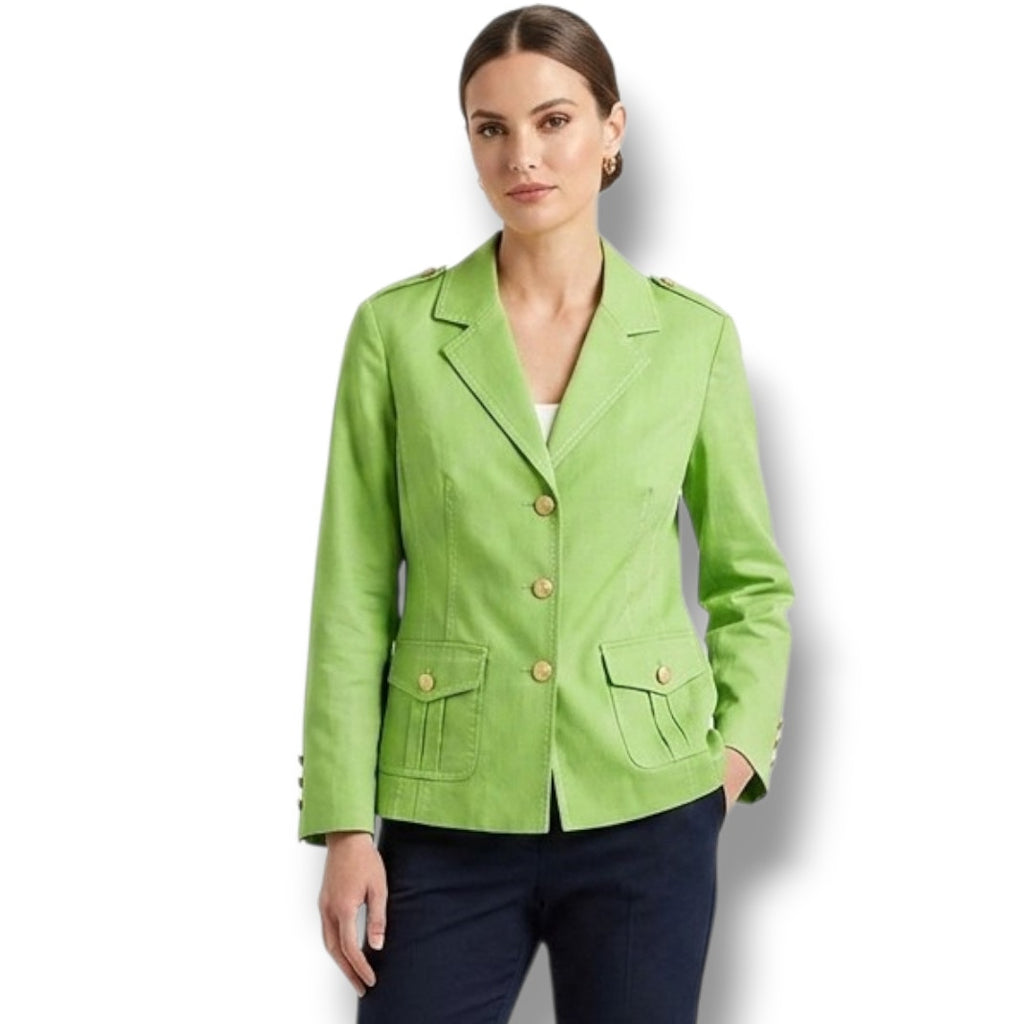 Joan Rivers Women’s Green Military Style Jacket w/ Gold Buttons & Pockets Large