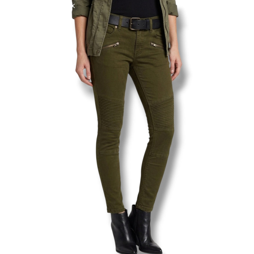 Tinsel women's military green Brian Moto Detail skinny fit pants - size 25
