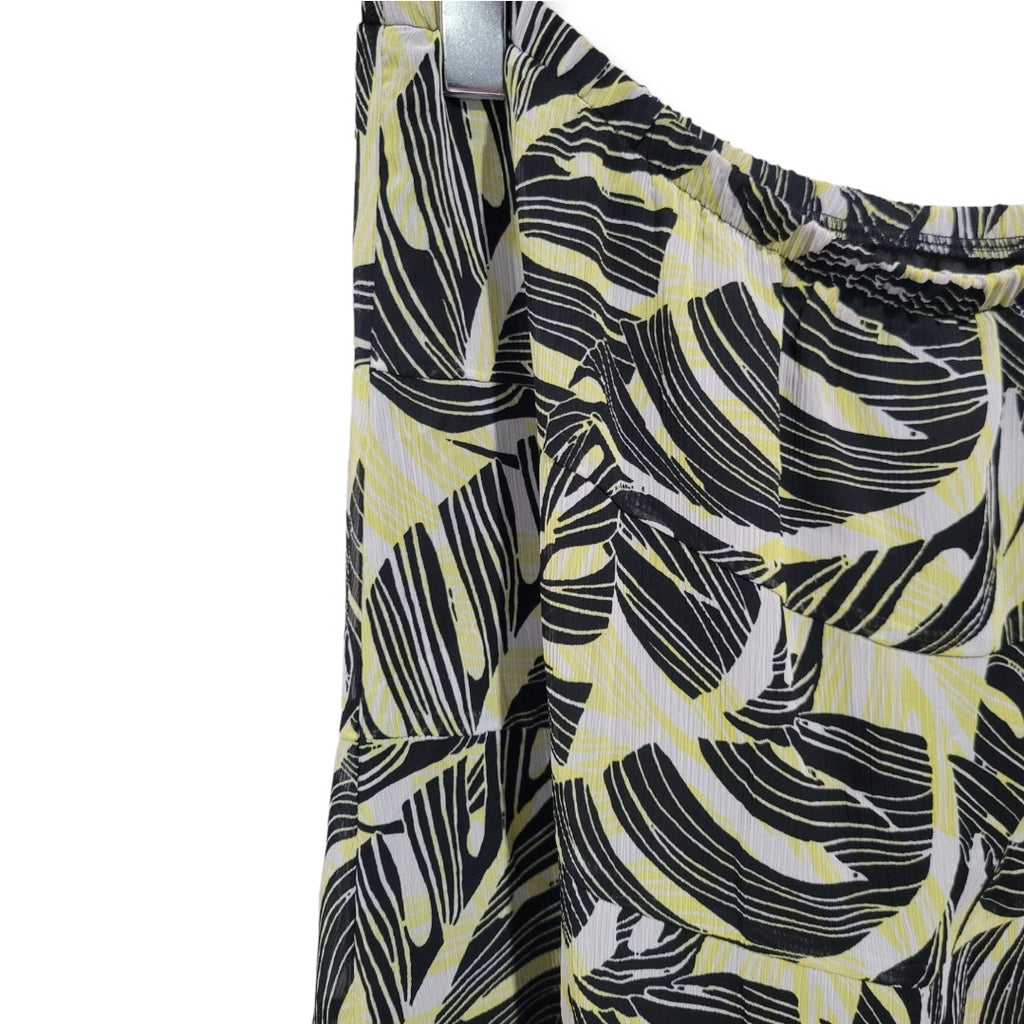 Draper’s & Damon’s Petites Tiered Midi Skirt PXL – Black Yellow Leaf Print Lined