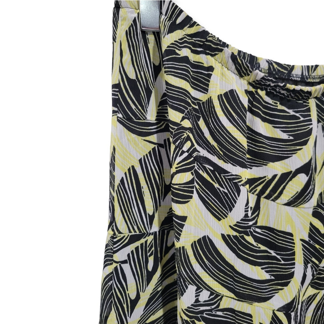 Draper’s & Damon’s Petites Tiered Midi Skirt PXL – Black Yellow Leaf Print Lined