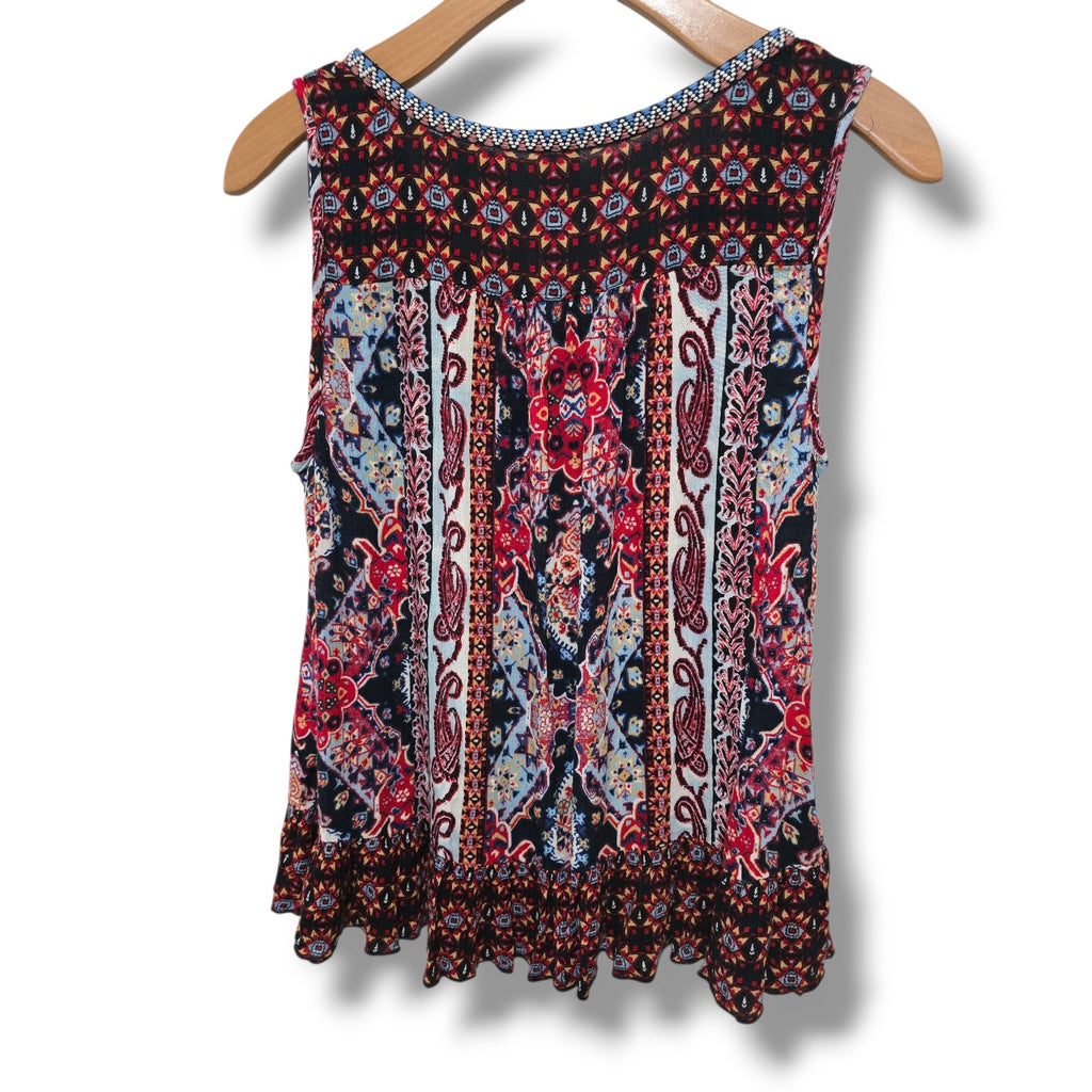 Bila women's Geometric Paisley Embroidered Split Neck Tank Top