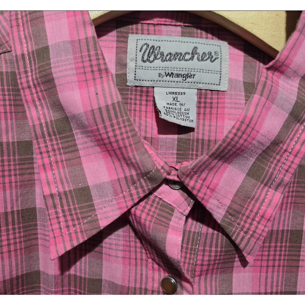 Wrancher by Wrangler Women's XL Pink Plaid Western Button Down Shirt