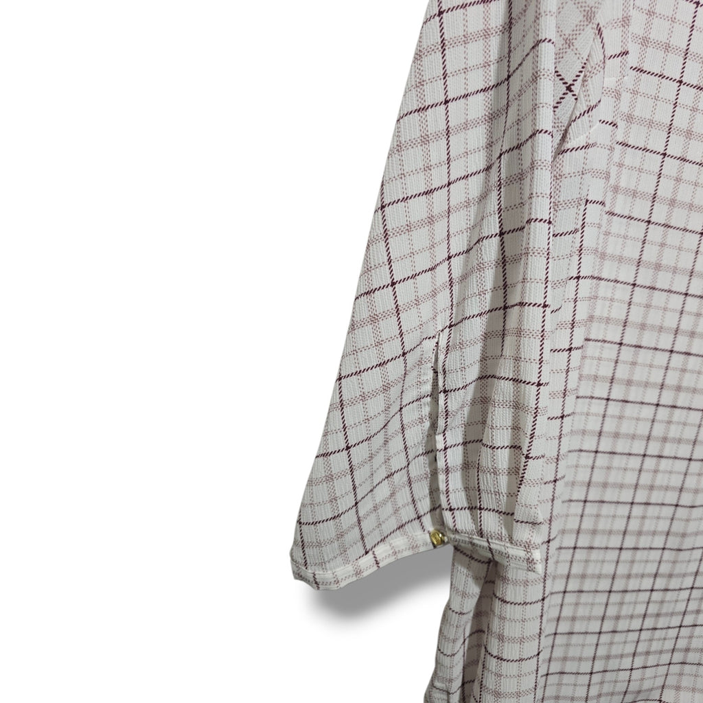 Liz Claiborne Women's Large cream Burgundy Plaid 3/4 Sleeve Blouse Top