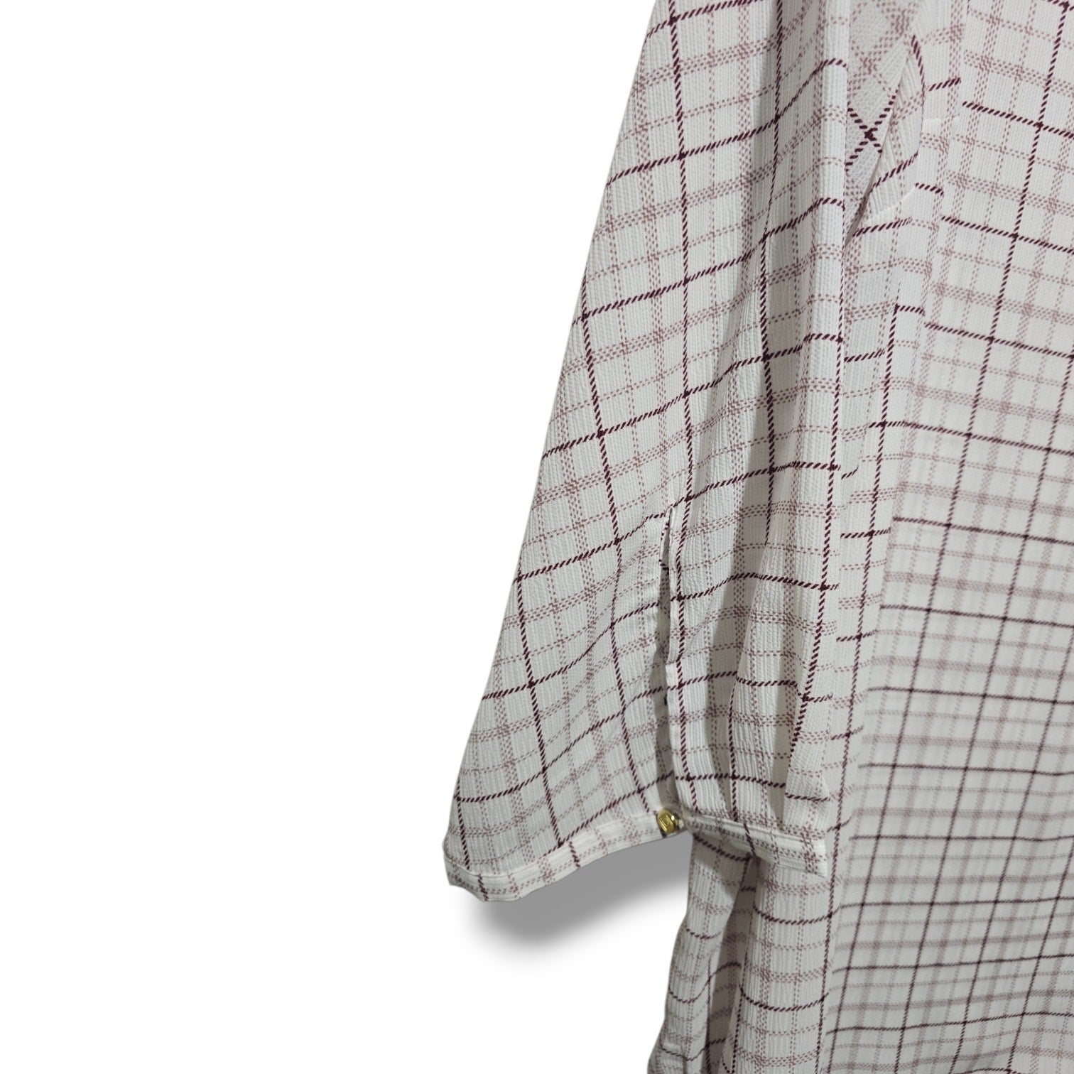 Liz Claiborne Women's Large cream Burgundy Plaid 3/4 Sleeve Blouse Top