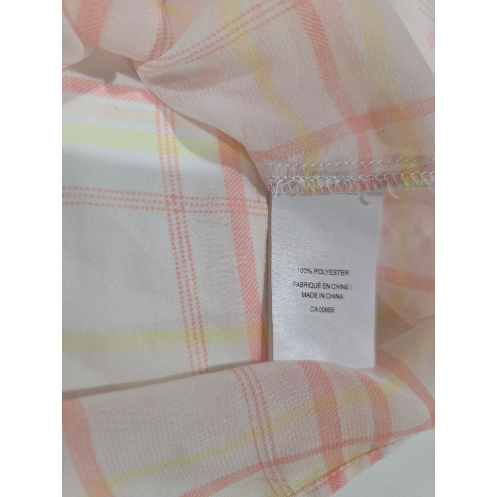 Reitmans Women's Multicolor Sleeveless Plaid Tie-Front Button Blouse Semi-Sheer