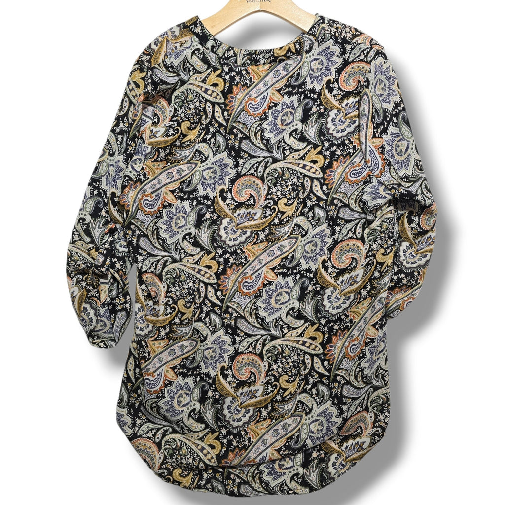 Antilia Femme women's Paisley Split-Neck Roll-Tab Blouse xl