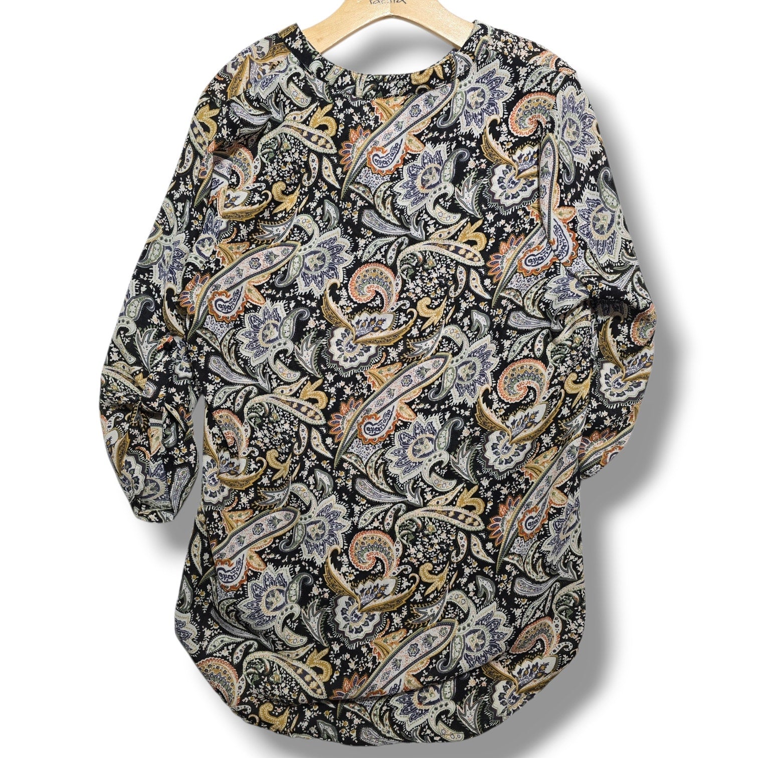 Antilia Femme women's Paisley Split-Neck Roll-Tab Blouse xl