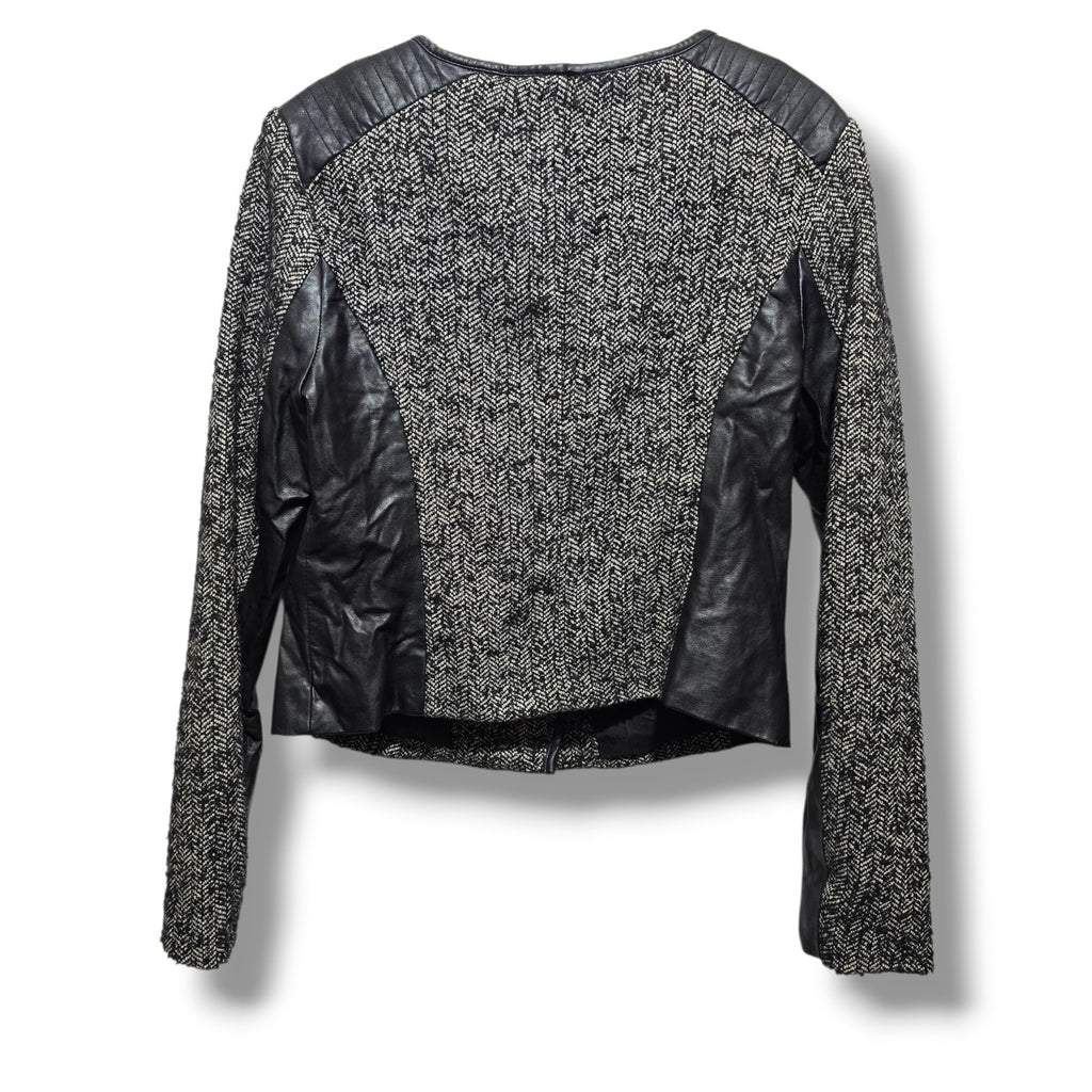 Forever 21 Contemporary women's Herringbone Faux Leather Trim Moto Jacket