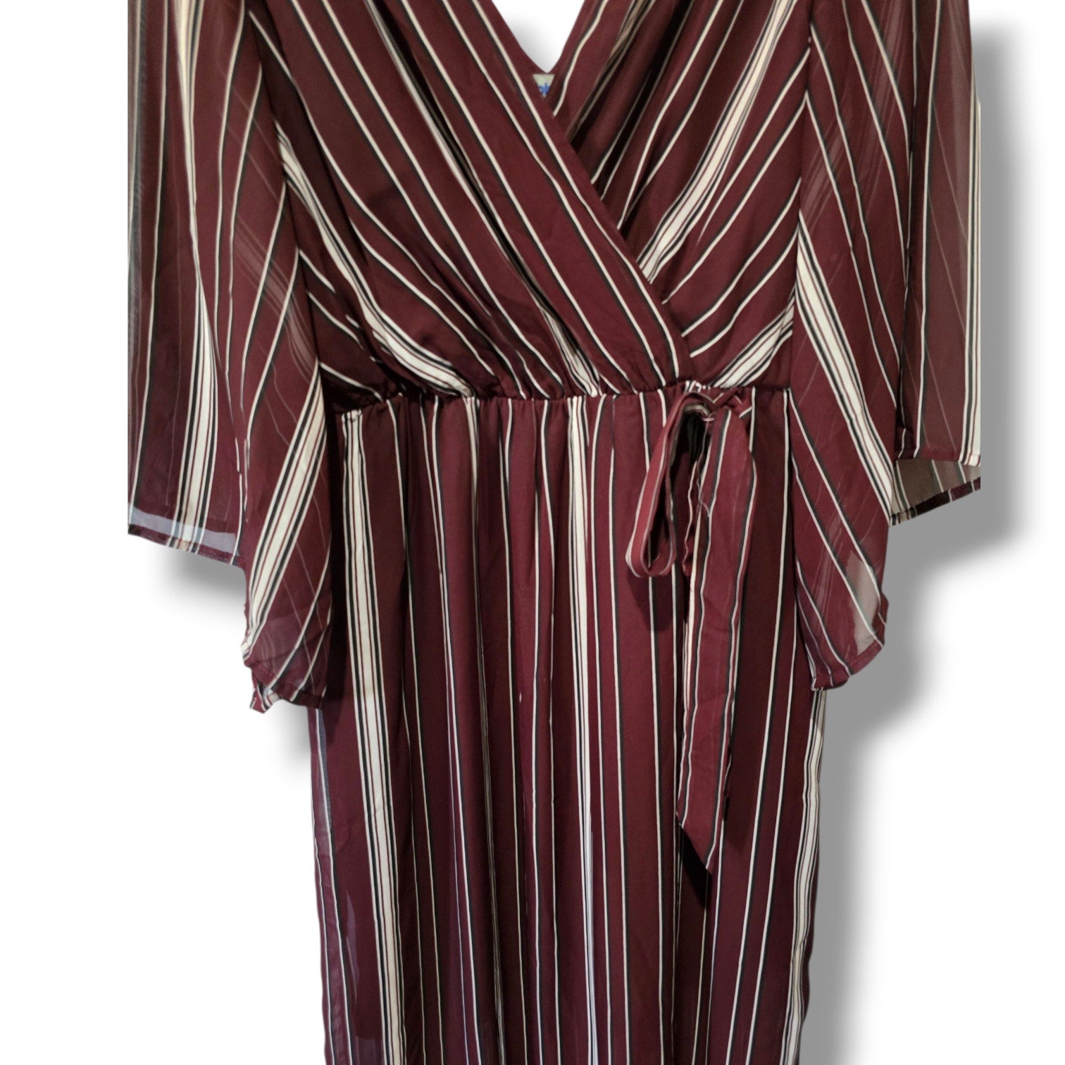 Bailey Blue Women’s Burgundy Striped Chiffon faux Wrap Maxi Dress – Size Medium
