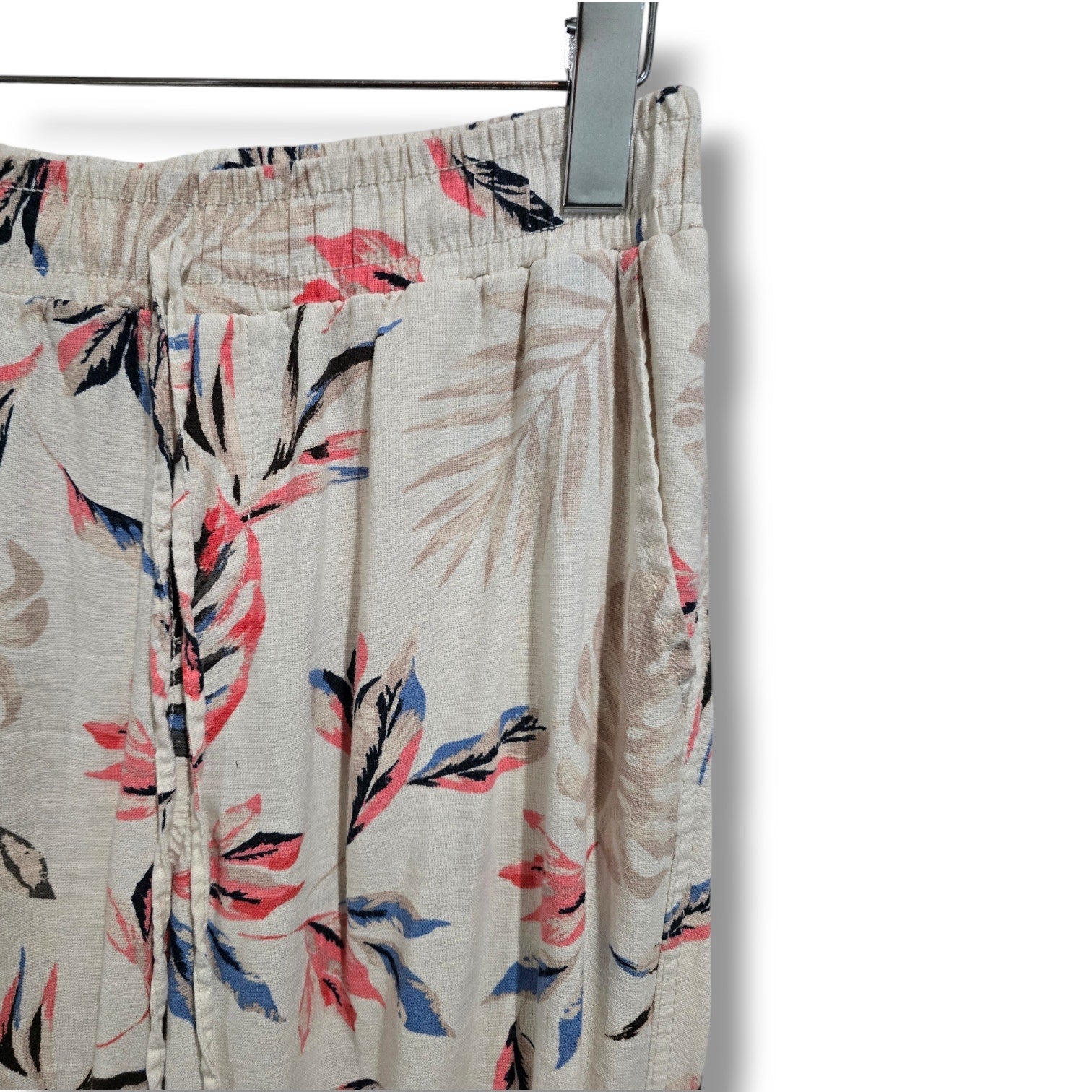 Briggs Women’s Multicolor Floral Wide Leg Pull-On Pants Small Rayon Linen Blend