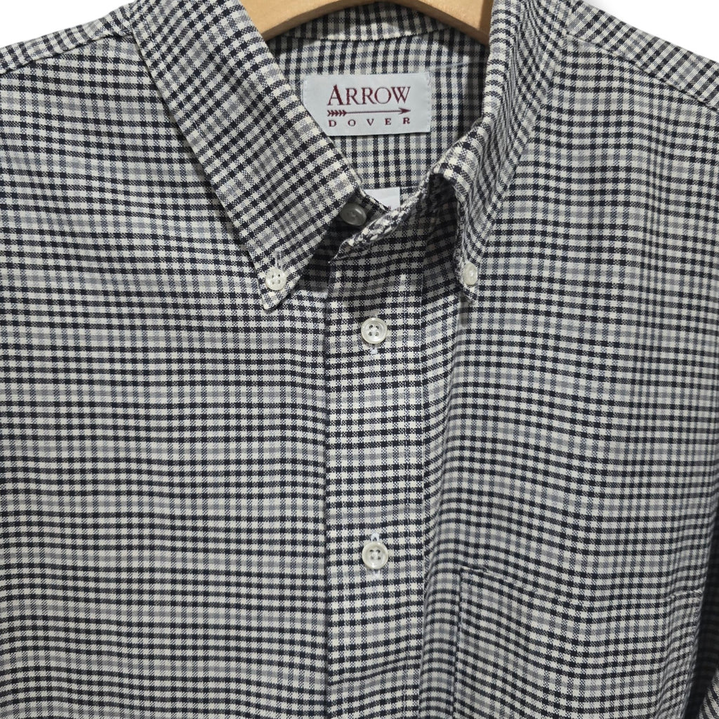 Arrow Dover Men’s Checkered Button-Down Shirt – Black & White, Size 16.5 (36/37)