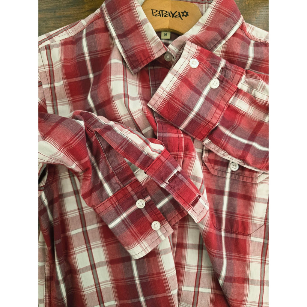 Weekends Women's Size M Red White Plaid Roll-Tab Button Down Shirt