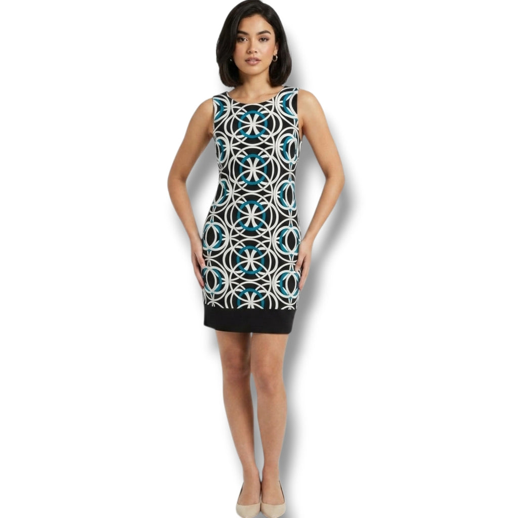 AB Studio Women’s Geometric Circle Print Sleeveless Sheath Dress – Size 6