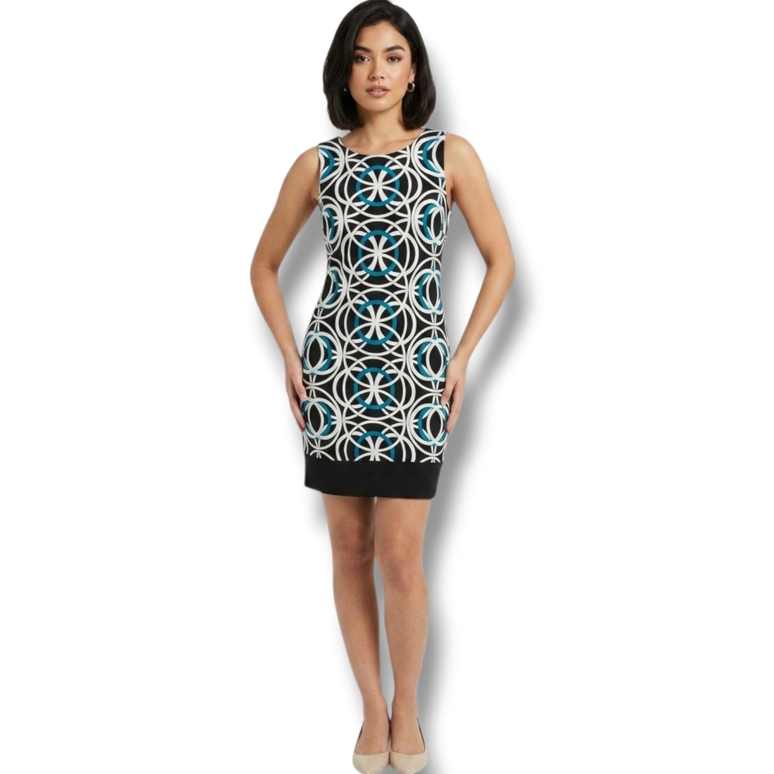 AB Studio Women’s Geometric Circle Print Sleeveless Sheath Dress – Size 6