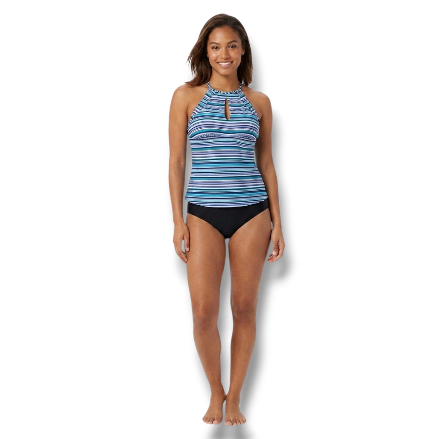 Ellen Tracy Women’s Striped Halter Tankini Swim Top Size 6 New
