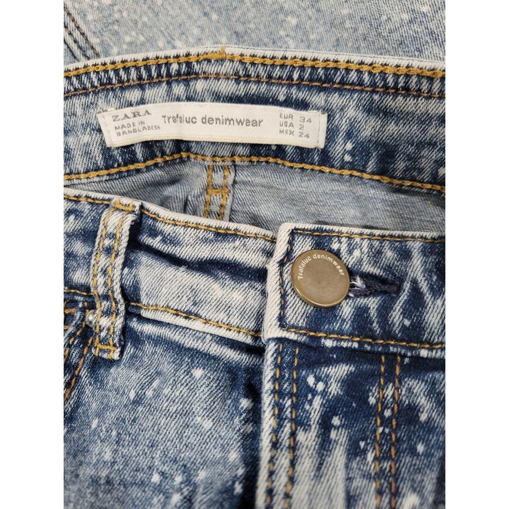 ZARA Trafaluc Acid Wash Skinny Jeans with Frayed Hem – Size 2