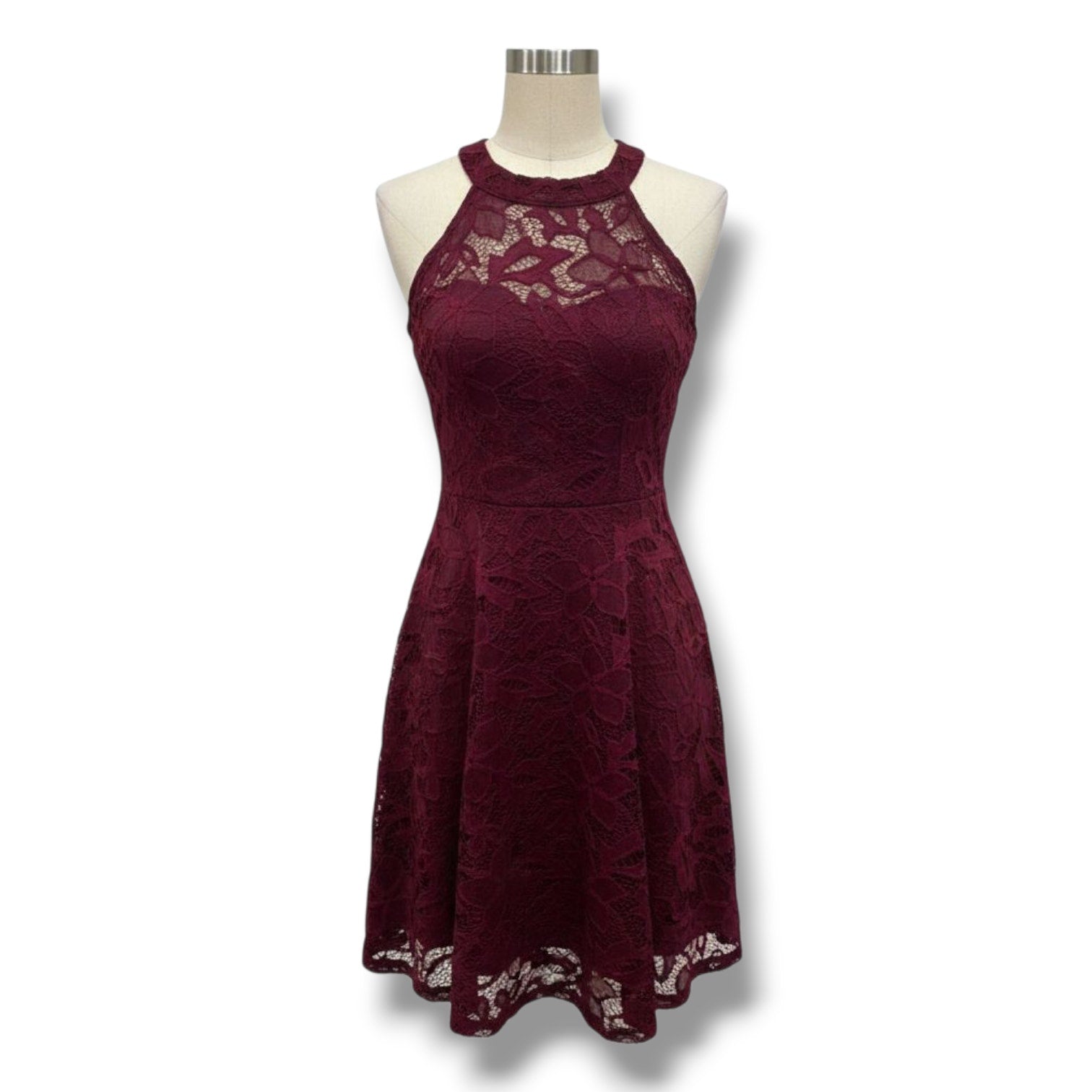 Madonna Material Girl Women’s Burgundy Lace Sleeveless Fit & Flare Dress Medium